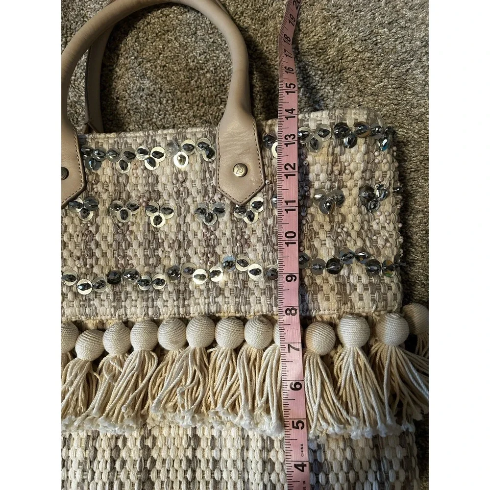 Sam Edelman Tori Tote Ivory Sequin Bag Beachy Boho Woven Drawstring Closure - Picture 10 of 11
